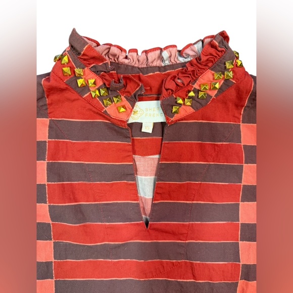 Sheridan French Liv Blouse in Red Plaid with Gold Studs Size XS - Picture 6 of 12